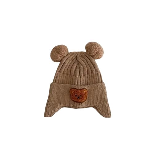 GLYLFQZJ Wintermütze Für Kinder Süßer Pom Bear Baby Hut Herbst Winter Baby Beanie Wollhut Mädchen Jungen Ohrschutz Hut Weich Verdickte Motorhaube Kappe-Khaki-46-52Cm(0-5Y) von GLYLFQZJ