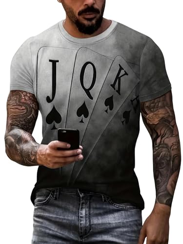 Herren-T-Shirt Sommer Herren-T-Shirt Großer Loser Fit Kurzärmel Fashion Poker Brief Druck O-Neck T-Shirt-Schwarz-5Xl von GLYLFQZJ