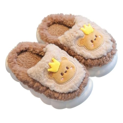 Winterhausschuhe Kinder Herbst Winter Kinder Hausschuhe Nette Cartoon Bär Katze Home Floor Schuhe Warme Plüsch Indoor Rutschfeste Schuhe Für Jungen Mädchen-Kaffee-28-29(Innen 17Cm, Passend 3-4 Jahre) von GLYLFQZJ