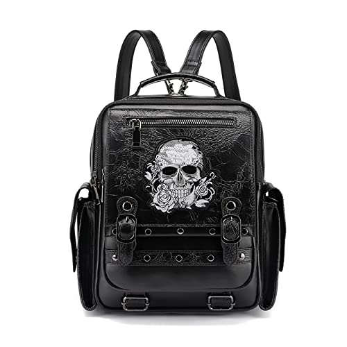 Damen Rucksack Mit Totenkopf Motiv PU Leder Vintage Laptop Rucksack Für Studenten Schule Büchertasche Wochenend Reiserucksäcke von GMBYLBY