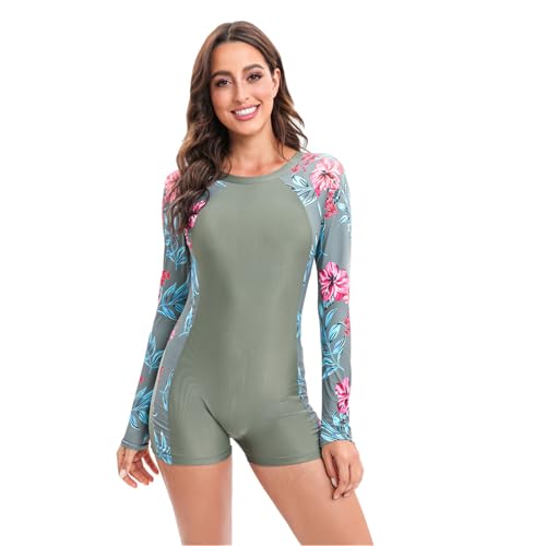 GMBYLBY Damen Badeanzug Mit Blumenmuster Langen Ärmeln Rückenfrei Einteiliger Badeanzug Mit Rashguard Badeanzug Für Den Urlaub von GMBYLBY