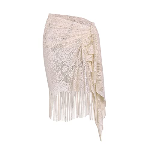 GMBYLBY Netz Sarong Coverups Für Damen Quasten Seitliche Bindung Badeanzug Wickelrock Badeanzug Strand Up Badebekleidung von GMBYLBY