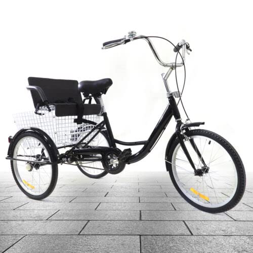 GMSLuu 20 Zoll Erwachsene Trike Tricycle 3 Rad Fahrrad Fahrrad Single Speed mit Einkaufskorb & Kindersitz von GMSLuu