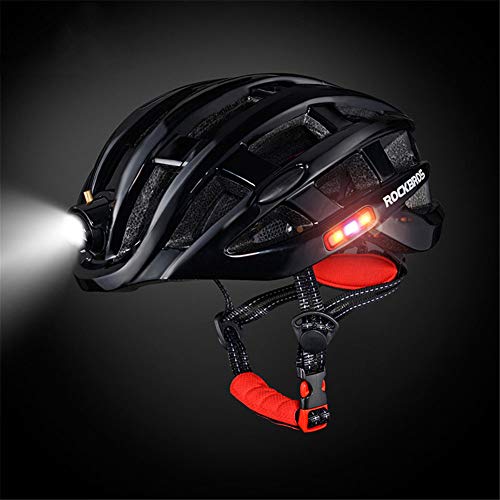 GMtes Light Cycling Helmet Bike Ultralight Helmet mit LED-Licht, wasserdicht Integral-geformte Mountain Road Fahrrad MTB Helme Safe 57-62cm,Schwarz von PEAKMETER