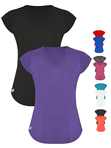 GO HEAVY Damen 2er-Pack Fitness Funktions Sport T-Shirt Laufshirt Kurzarm Schnelltrocknend | Schwarz/Mauve L von GO HEAVY