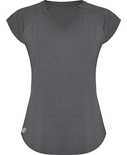 GO HEAVY Damen Fitness Funktions Sport T-Shirt Laufshirt Kurzarm Schnelltrocknend Yoga Sportoberteil | Grau L von GO HEAVY