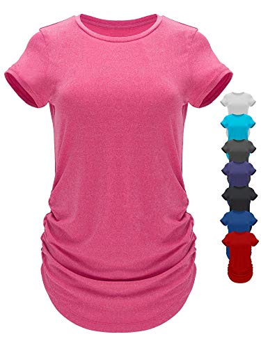 GO HEAVY Damen Multifunktions Fitness Lauf T-Shirt Kurzarm Yoga Gym Sportshirt Rundhals Feutigkeitsabsobierend Rosa L von GO HEAVY