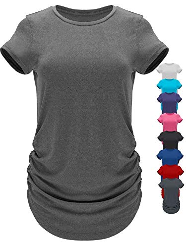 GO HEAVY Damen Multifunktions Fitness Sport T-Shirt Kurzarm Yoga Gym Sportshirt Crew-Neck Atmungsaktiv Grau XL von GO HEAVY