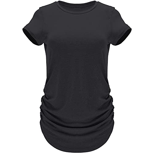 GO HEAVY Damen Multifunktions Fitness Sport T-Shirt Kurzarm Yoga Gym Sportshirt Crew-Neck Atmungsaktiv Schwarz XXL von GO HEAVY