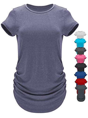 GO HEAVY Damen Multifunktions Fitness Sport T-Shirt Kurzarm Yoga Gym Sportshirt Crew-Neck Atmungsaktiv Violett M von GO HEAVY