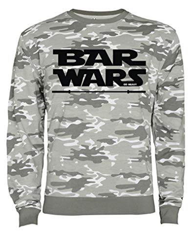 GO HEAVY Herren Gym Sport Sweatshirt | Camouflage Männer Fitness Trainings Pullover | Aufdruck Bar Wars | Grau M von GO HEAVY