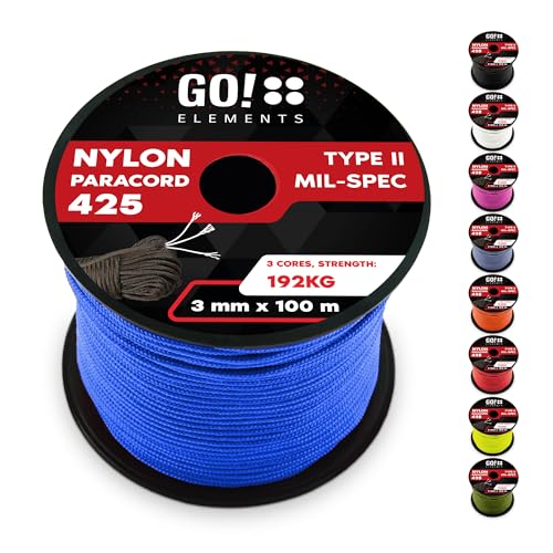 GO!elements 100m Paracord Seil aus reißfestem Nylon - 3mm Paracord 425 Typ II max. 192kg - Schnüre als Outdoor Seil, Allzweckseil, Survival Seil, Armband, Hundeleine, Nylonschnur, Farbe: Blau GO!elements 100m Paracord Seil aus reißfestem Nylon - 3mm Paracord 425 Typ II max. 192kg - Schnüre als Outdoor Seil, Allzweckseil, Survival Seil, Armband, Hundeleine, Nylonschnur, Farbe: Blau von GO!elements