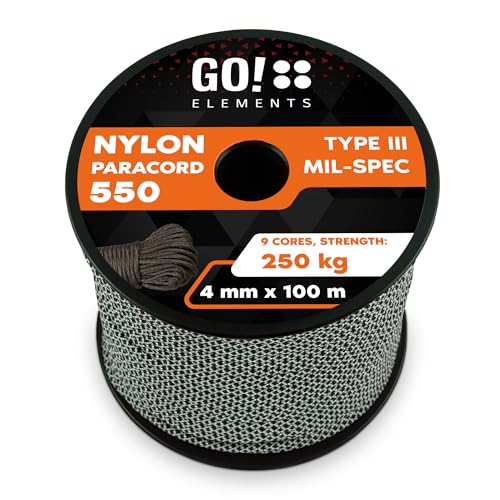 GO!elements 100m Paracord Seil aus reißfester Nylonschnur - 4mm Paracord 550 Typ III Schnur - geeignet als Allzweckseil & Reepschnur - Max. 250kg, Farbe: Schwarz-Weiß GO!elements 100m Paracord Seil aus reißfester Nylonschnur - 4mm Paracord 550 Typ III Schnur - geeignet als Allzweckseil & Reepschnur - Max. 250kg, Farbe: Schwarz-Weiß von GO!elements