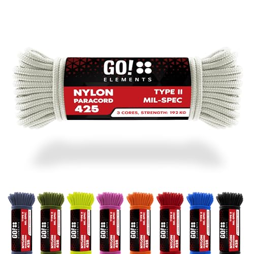 GO!elements 15m Paracord Seil aus reißfestem Nylon - 3mm Paracord 425 Typ II max. 192kg - Schnüre als Outdoor Seil, Allzweckseil, Survival Seil, Armband, Hundeleine, Nylonschnur, Farbe: Weiß GO!elements 15m Paracord Seil aus reißfestem Nylon - 3mm Paracord 425 Typ II max. 192kg - Schnüre als Outdoor Seil, Allzweckseil, Survival Seil, Armband, Hundeleine, Nylonschnur, Farbe: Weiß von GO!elements
