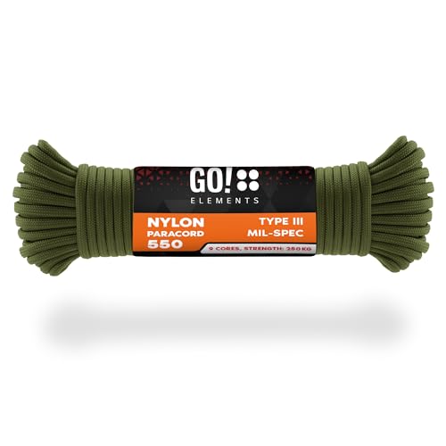 GO!elements 15m Paracord Seil aus reißfester Nylonschnur - 4mm Paracord 550 Typ III Schnur - geeignet als Allzweckseil & Reepschnur - Max. 250kg, Farbe: Oliv GO!elements 15m Paracord Seil aus reißfester Nylonschnur - 4mm Paracord 550 Typ III Schnur - geeignet als Allzweckseil & Reepschnur - Max. 250kg, Farbe: Oliv von GO!elements