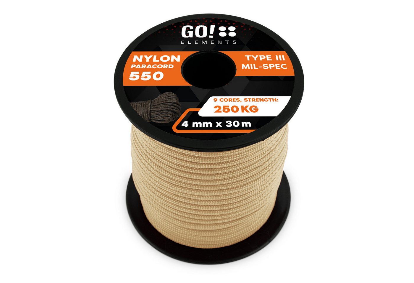 GO!elements Paracord 550 - 4mm Abspannleine, Paracord 550 aus reißfester Nylonschnur GO!elements Paracord 550 - 4mm Abspannleine, Paracord 550 aus reißfester Nylonschnur von GO!elements