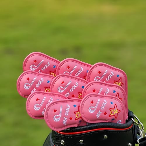 GOALFPRO Cartoon Golfschläger und Musiknotation Stickerei 456789PAS Golfschlägerhauben für Eisen und Keil, 9 Stück, Rosa von GOALFPRO