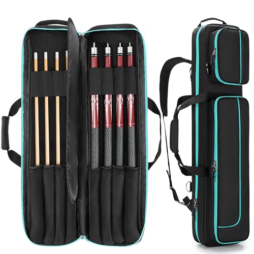 GOBUROS 4x4 Billard Queue Koffer für bis zu 4 Unterteile und 4 Schäfte, Pool Stick Tragetasche mit Zubehörtaschen vorne, Billard Queue Tasche mit Schultergurten, Grün GOBUROS 4x4 Billard Queue Koffer für bis zu 4 Unterteile und 4 Schäfte, Pool Stick Tragetasche mit Zubehörtaschen vorne, Billard Queue Tasche mit Schultergurten, Grün von GOBUROS