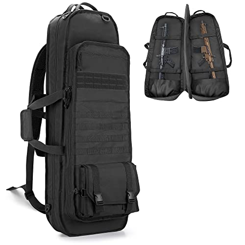 GOBUROS Tactical Rifle Bag Rucksack für 91 cm Gewehre, weicher Gewehrkoffer mit 3 Magazinhaltern, gepolsterten Schultergurten, abschließbarem Reißverschluss und Molle-System für Jagd und Schießen von GOBUROS