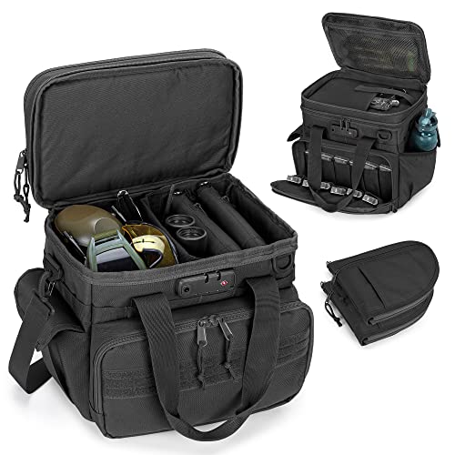 GOBUROS Taktische Waffen-Range-Tasche mit 2 kleinen Pistolentaschen, Waffen-Reisetasche mit TSA-Schloss und 12 Magazinfächern, mehrere Taschen für Jagd- und Schießstandausrüstung von GOBUROS