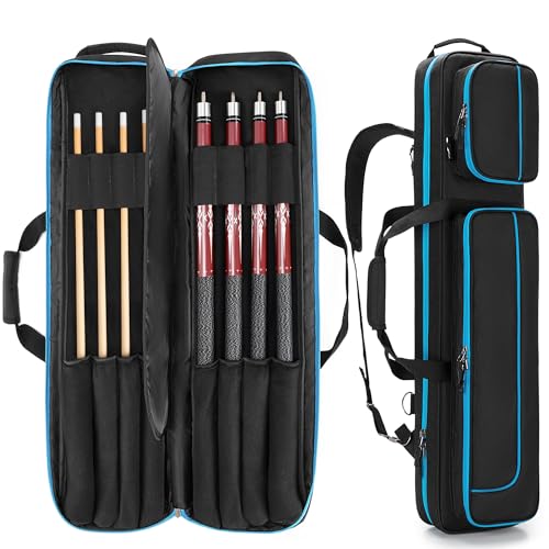 GOBUROS 4x4 Billard Queue Koffer für bis zu 4 Unterteile und 4 Schäfte, Pool Stick Tragetasche mit Zubehörtaschen vorne, Billard Queue Tasche mit Schultergurten, Blau GOBUROS 4x4 Billard Queue Koffer für bis zu 4 Unterteile und 4 Schäfte, Pool Stick Tragetasche mit Zubehörtaschen vorne, Billard Queue Tasche mit Schultergurten, Blau von GOBUROS