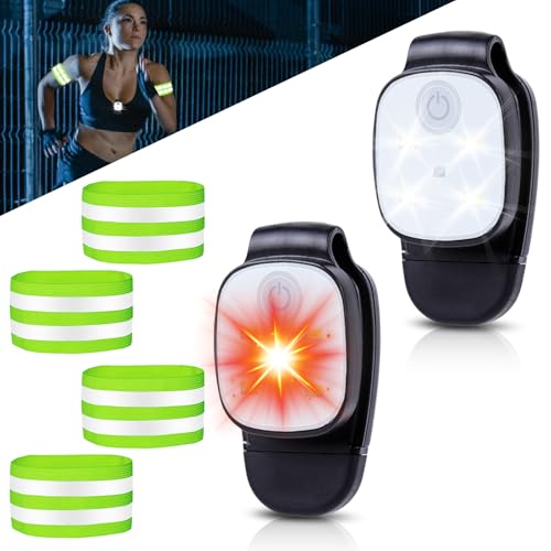 GOEDCH 2 Stücke LED Clip Lampe: Lauflicht LED Stirnlampe, Stirnlampe LED Wiederaufladbar Durch USB, Lauflicht mit 2 Stücke Elastische Reflektierendes Armbands für Joggen, Klettern, Läufer, Campen von GOEDCH