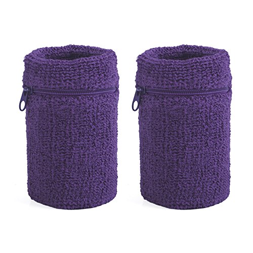 GOGO 2 Stück Schweißbänder Handgelenk Beutel Baumwolle Sport Wristbands mit Reißverschlusstasche von GOGO