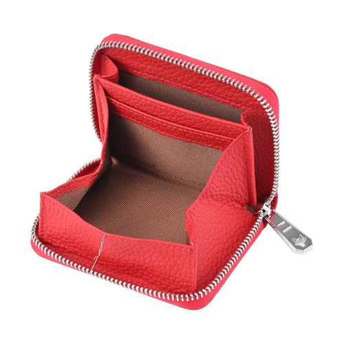 GOIACII Damen Geldbörse Geldbörse Klein RFID Blocking Echtes Leder Mini Kreditkarte Geldbörse Geldbörse Reißverschluss Münztaschen, Rot (Big Red), Minimalismus von GOIACII