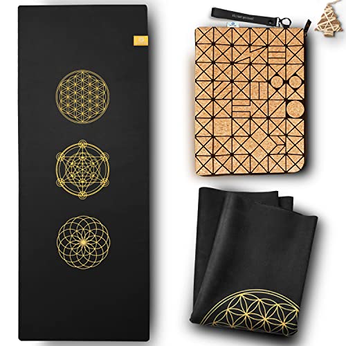 GOLDEN Yogamatte Faltbar rutschfest Schadstofffrei, 1,5mm Dünne Leicht ökologische Reise Matte/Handtuch aus Naturkautschuk, Waschbar mit Tasche Tragegurt aus Kork Order PU, Hot Yoga Bikram Pilates von GOLDEN