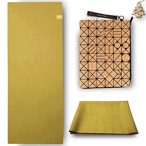 GOLDEN Yogamatte Faltbar rutschfest Schadstofffrei, 1,5mm Dünne Leicht ökologische Reise Matte/Handtuch aus Naturkautschuk, Waschbar mit Tasche Tragegurt aus Kork Order PU, Hot Yoga Bikram Pilates GOLDEN Yogamatte Faltbar rutschfest Schadstofffrei, 1,5mm Dünne Leicht ökologische Reise Matte/Handtuch aus Naturkautschuk, Waschbar mit Tasche Tragegurt aus Kork Order PU, Hot Yoga Bikram Pilates von GOLDEN