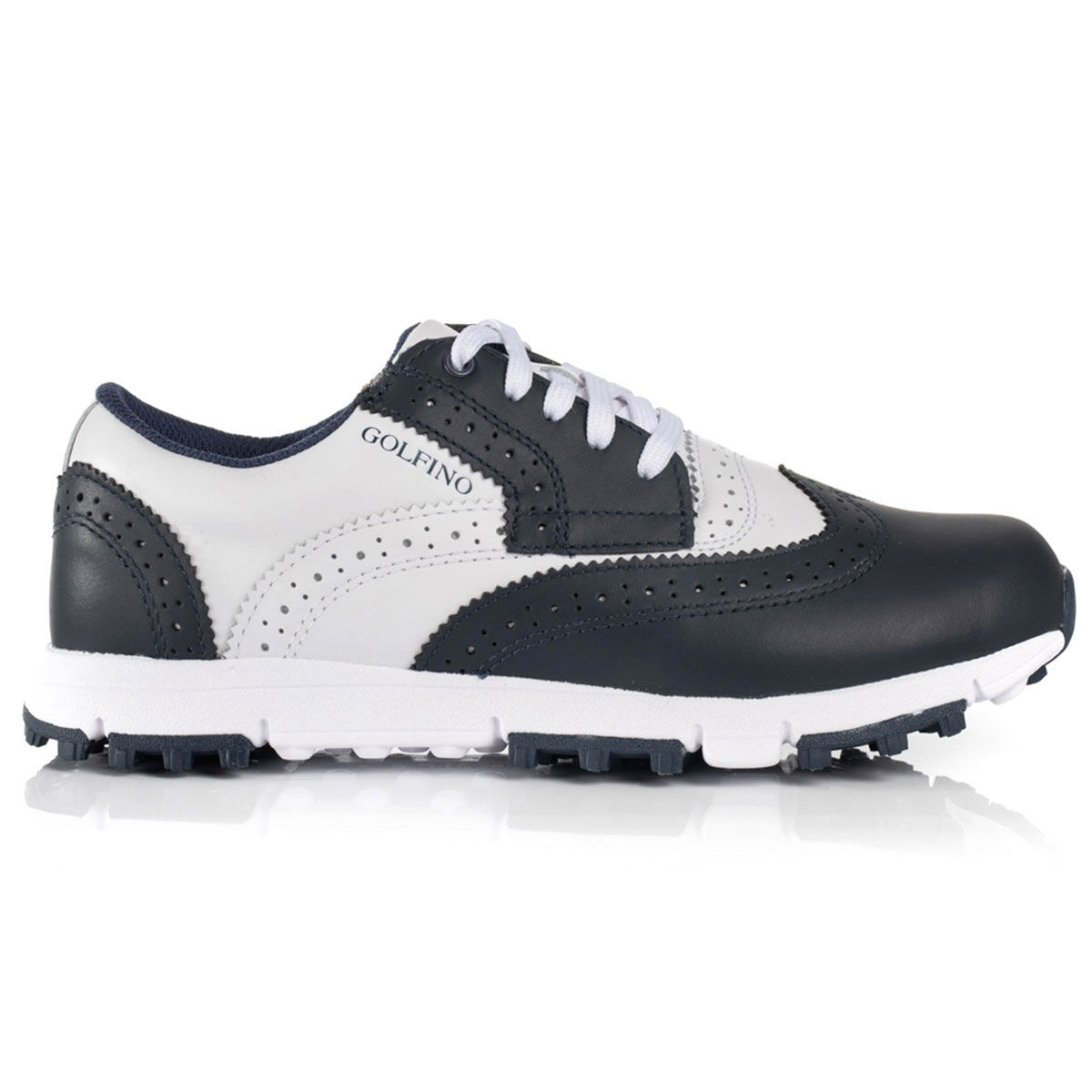 Golfino Womens White and Navy Blue Aurora Brogue Spikeless Golf Shoes, Size: 5 | American Golf von GOLFINO