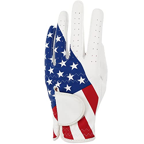 GOLTERS Golfhandschuhe für Damen und Herren, linke Hand für Rechtshänder, Golfer, amerikanisches Flaggenmuster, Kunstleder, Lycra-Faser, verstellbarer Verschluss (Herren-Golfhandschuhe, Größe M) von GOLTERS