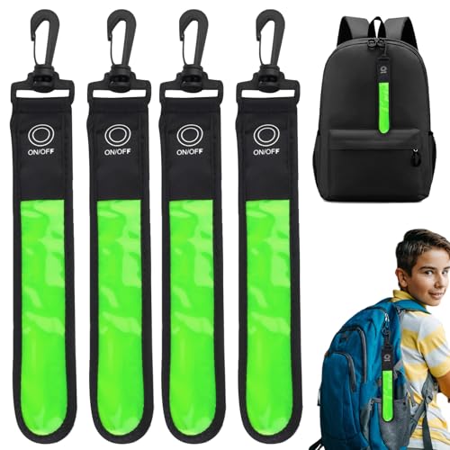 GOMETY 4 Stück LED Blinklicht Reflektierende Anhänger, 3 Modi LED Kinder Sicherheitslicht, Reflektierende Lichtband Reflektor Anhänger für Schulranzen, Rucksack, Wandern, Laufen (Grün) von GOMETY