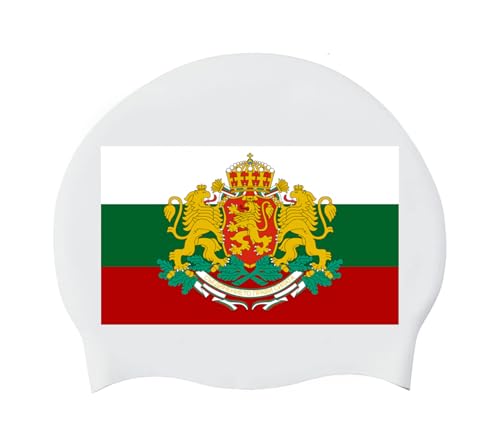 Badekappe Aus Silikon – Badekappe Mit Ohrenschutz Für Damen Und Herren, Bulgarien-Flagge, Nationalemblem, Silikon-Badekappe, Wasserdicht, Elastisch, Badekappe Für Langes Und Kurzes Haar, Bulgarien von GONMFKM