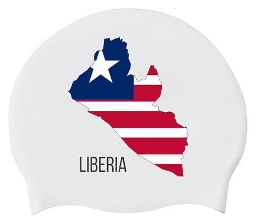 Badekappe Für Langes Haar, Große Badekappen Mit Liberia-Flaggenkarte Für Damen Und Herren, Badekappe Aus Silikon Für Erwachsene, wasserdichte Bademütze Für Strand, Schwimmbad, Liberia, Einheitsgröße von GONMFKM