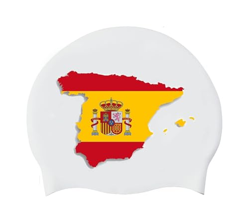 Silikon-Badekappe Für Damen Und Herren, Badekappen Für Erwachsene Mit Spanischer Landkarte Und Flagge, Leichte Badekappe Mit Libanon-Flagge, Wasserdicht, Schützt Das Haar, Bademütze, Spanien von GONMFKM