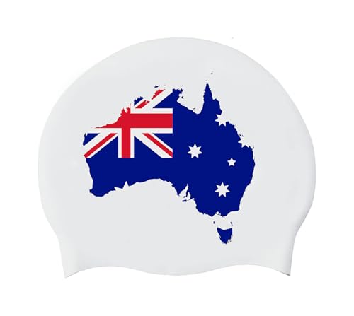 Silikon-Badekappe Für Damen Und Herren Badekappen Für Erwachsene Mit Australischer Landkarte Und Flagge Leichte Badekappe Mit Australischer Nationalflagge Schützt Das Haar Bademütze Australien von GONMFKM