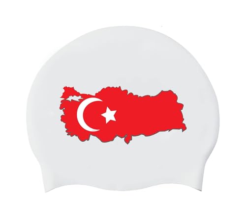 Silikon-Badekappe Für Damen Und Herren Badekappen Für Erwachsene Mit Karte Der Republik Türkei Flagge Der Türkei Leichte Badekappe Mit Türkei-Flagge Wasserdicht Schützt Das Haar Bademütze Türkiye von GONMFKM