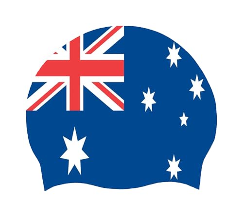 Unisex-Badekappe – Silikon-Badekappe Mit Australischer Flagge Für Damen, Herren Und Erwachsene, Wasserdicht, Silikon, Lange Und Kurze Haare, Elastische Badekappen Für Strand, Schwimmbad, Australien von GONMFKM