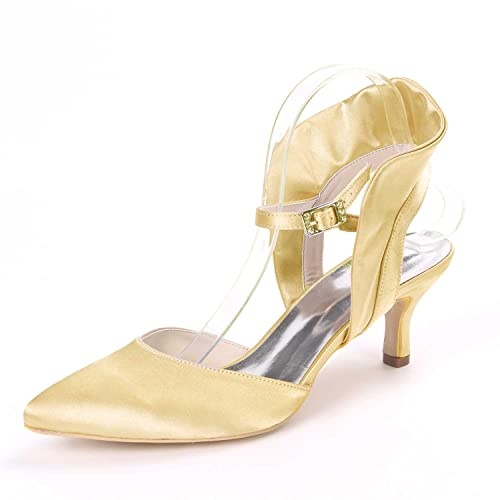 GOODIIDEA Damen Hochzeits-Party-Pumps mit Spitzen, geschlossene Zeh, Satin, Schnalle, Kletterschuh, Abendkleidungs-Schuhe von GOODIIDEA