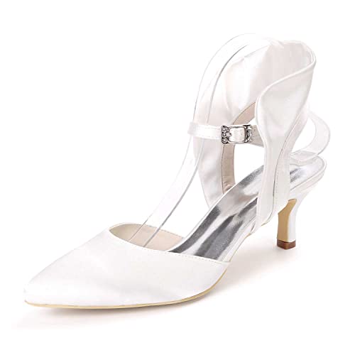 GOODIIDEA Damen Hochzeits-Party-Pumps mit Spitzen, geschlossene Zeh, Satin, Schnalle, Kletterschuh, Abendkleidungs-Schuhe von GOODIIDEA