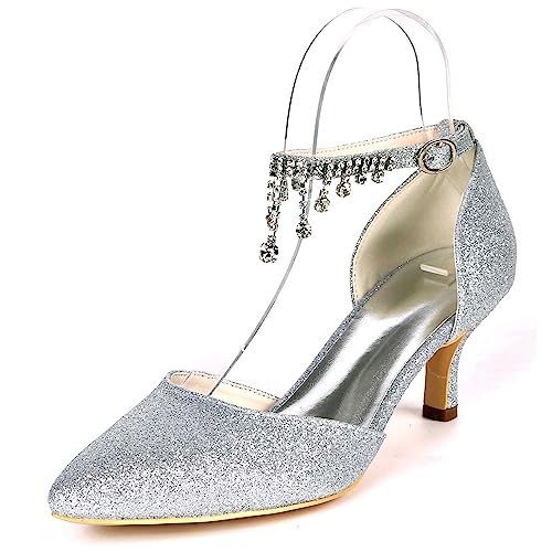 GOODIIDEA Damen Kitten-Heels mit Spitzen, geschlossener Zeh, Schnalle, Kletterschuh, Sandalen, Funkelnde Hochzeit Party Kleidungs-Schuhe von GOODIIDEA