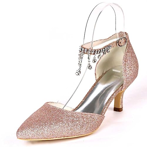 GOODIIDEA Damen Kitten-Heels mit Spitzen, geschlossener Zeh, Schnalle, Kletterschuh, Sandalen, Funkelnde Hochzeit Party Kleidungs-Schuhe von GOODIIDEA