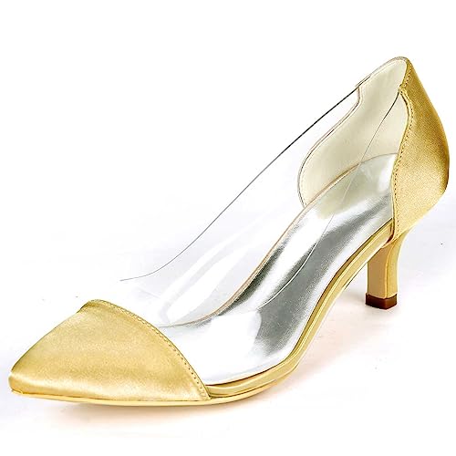 GOODIIDEA Damen-Pumps mit spitzem Zeh, niedrige Absätze, Rhinestone, Satin, Abendkleidungs-Schuhe für Prom, Hochzeit von GOODIIDEA