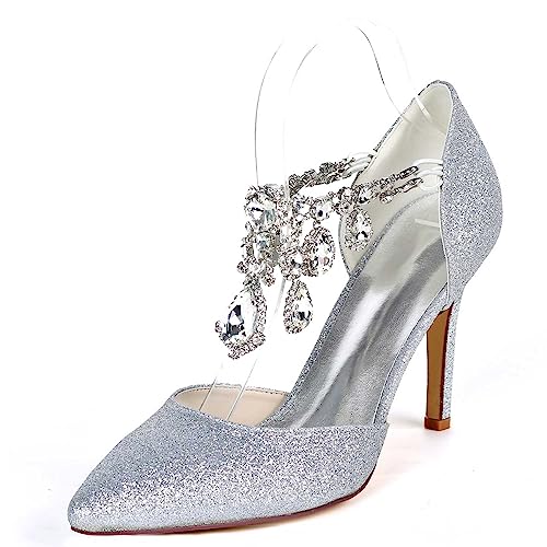 GOODIIDEA Damen Sequin-Pumps mit spitzem Zeh, Rhinestone, geschlossener Zeh, hohe Absätze, Abendkleidungs-Schuhe für Hochzeit, Party, Büro von GOODIIDEA