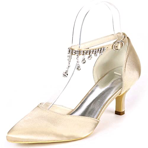 GOODIIDEA Frauen Low Heel Satin Brautschuhe mit Knöchelriemen, Strasssteine & Schnallenverschluss - Perfekt für Abschlussball, Hochzeit & besondere Anlässe von GOODIIDEA