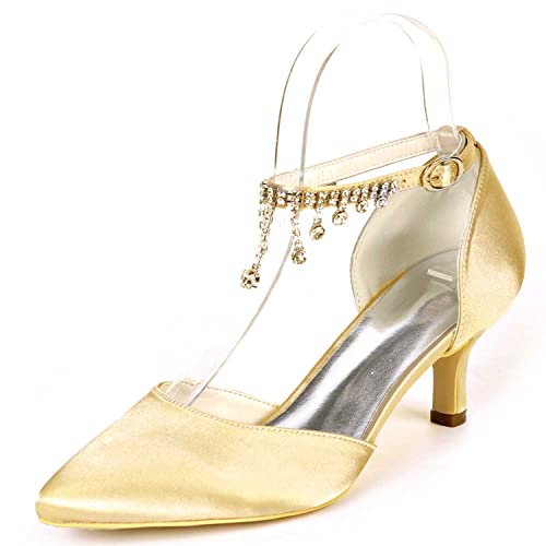 GOODIIDEA Frauen Low Heel Satin Brautschuhe mit Knöchelriemen, Strasssteine & Schnallenverschluss - Perfekt für Abschlussball, Hochzeit & besondere Anlässe von GOODIIDEA