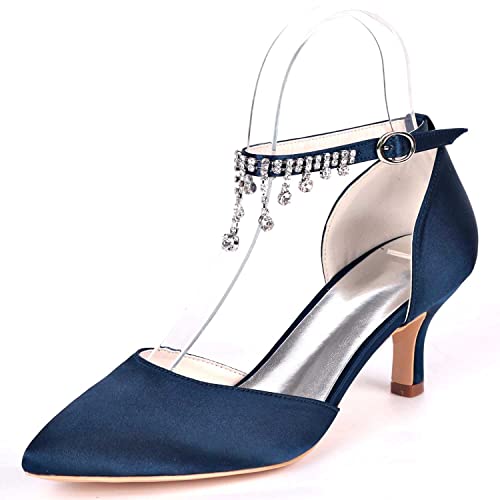 GOODIIDEA Frauen Low Heel Satin Brautschuhe mit Knöchelriemen, Strasssteine & Schnallenverschluss - Perfekt für Abschlussball, Hochzeit & besondere Anlässe von GOODIIDEA