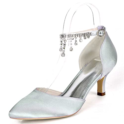 GOODIIDEA Frauen Low Heel Satin Brautschuhe mit Knöchelriemen, Strasssteine & Schnallenverschluss - Perfekt für Abschlussball, Hochzeit & besondere Anlässe von GOODIIDEA