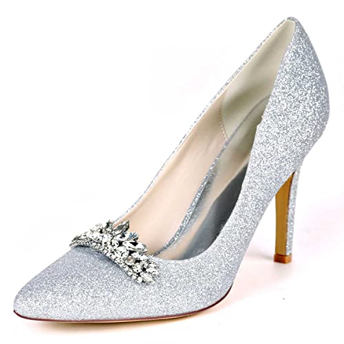 GOODIIDEA Frauen Low Heel Stiletto Pumps mit spitzer Zehen & Glitzer-Strasssteine - Slip-On-Design perfekt für Hochzeiten, Partys & Elegante Anlässe von GOODIIDEA